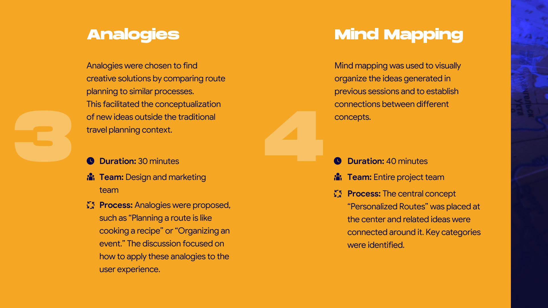 Infographic with data from the second ideation phase: 'Allegories' and 'Mind Mapping'.