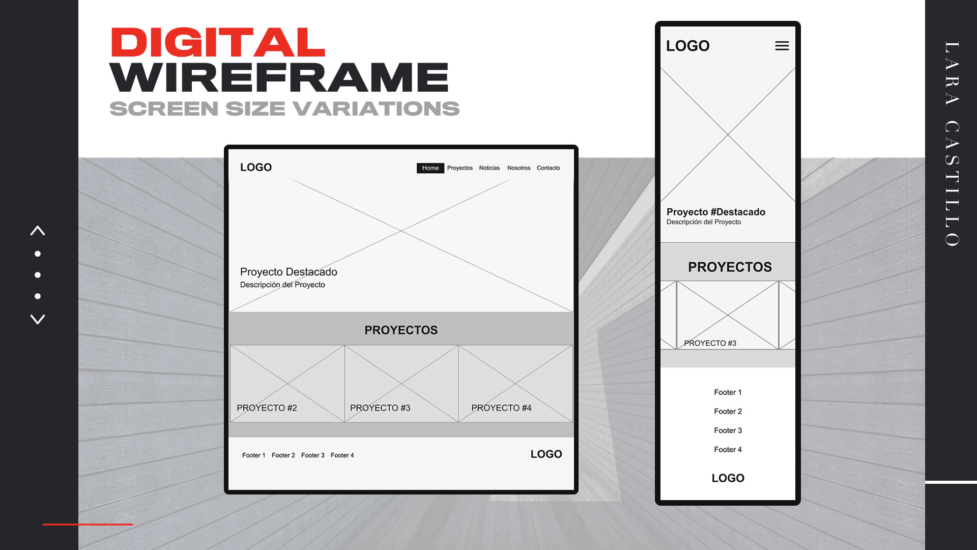 Se muestra dos 'Bocetos digitales' o 'Digital Wireframes': uno para móvil y el otro para pantallas más grandes.