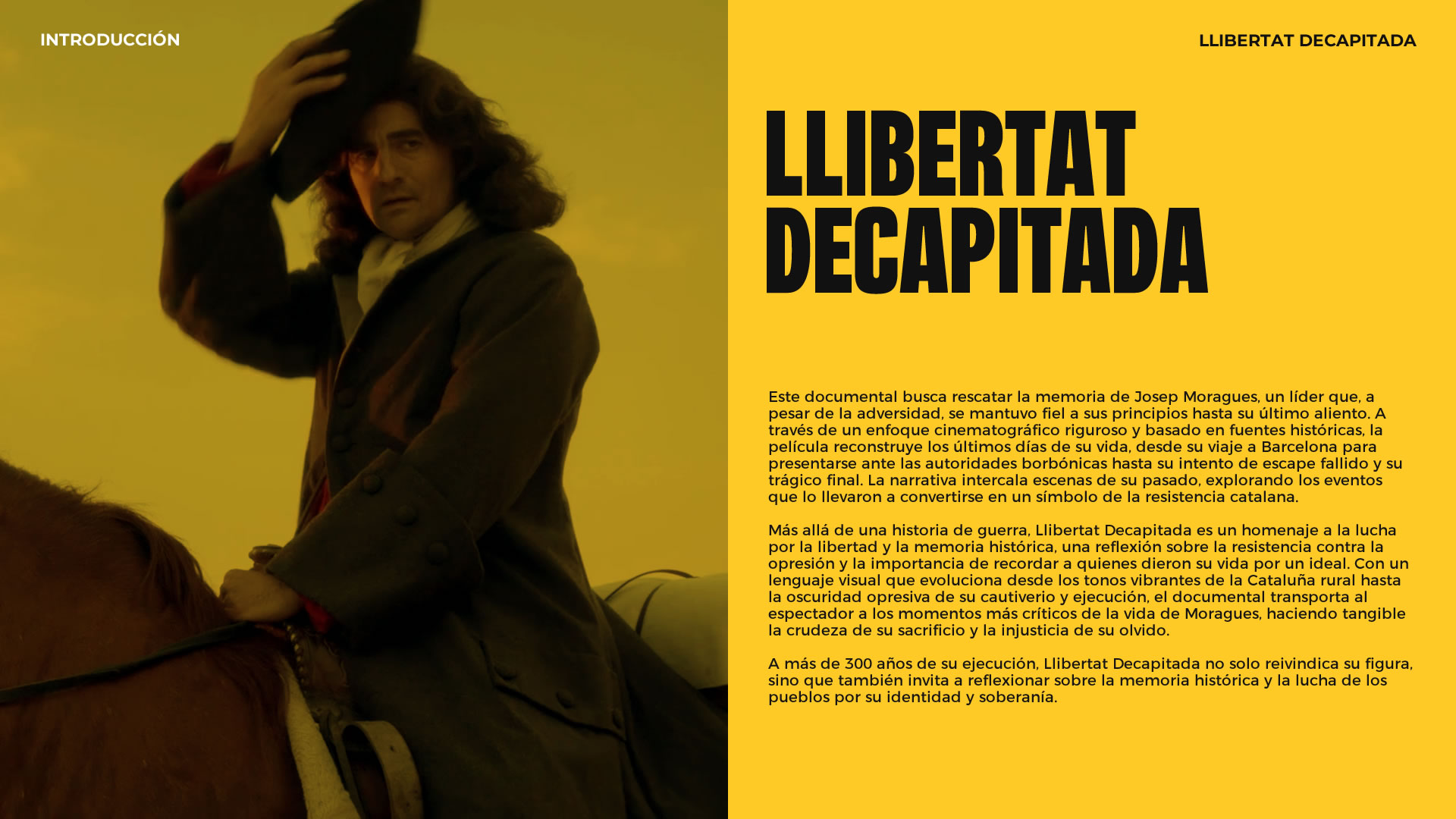 Placa que describe detalles del proyecto documental, junto a un fotograma de la película.