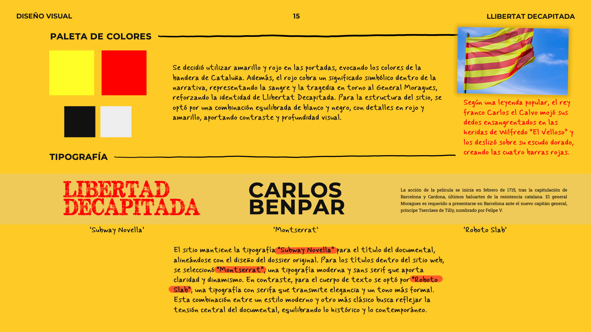 Diseño Visual. En esta imagen se lee la justificación de la paleta de colores y la tipografía elegidas.